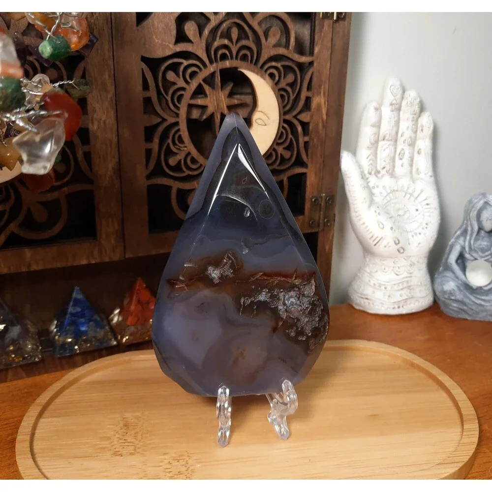 Carved Orca Agate Crystal Flame Free-form